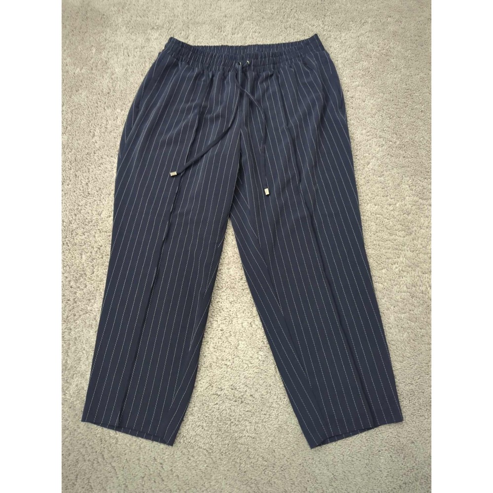Lane Bryant Pants Womens 18 PLUS Blue Pinstripe Pull On Drawstring Ankleβ
